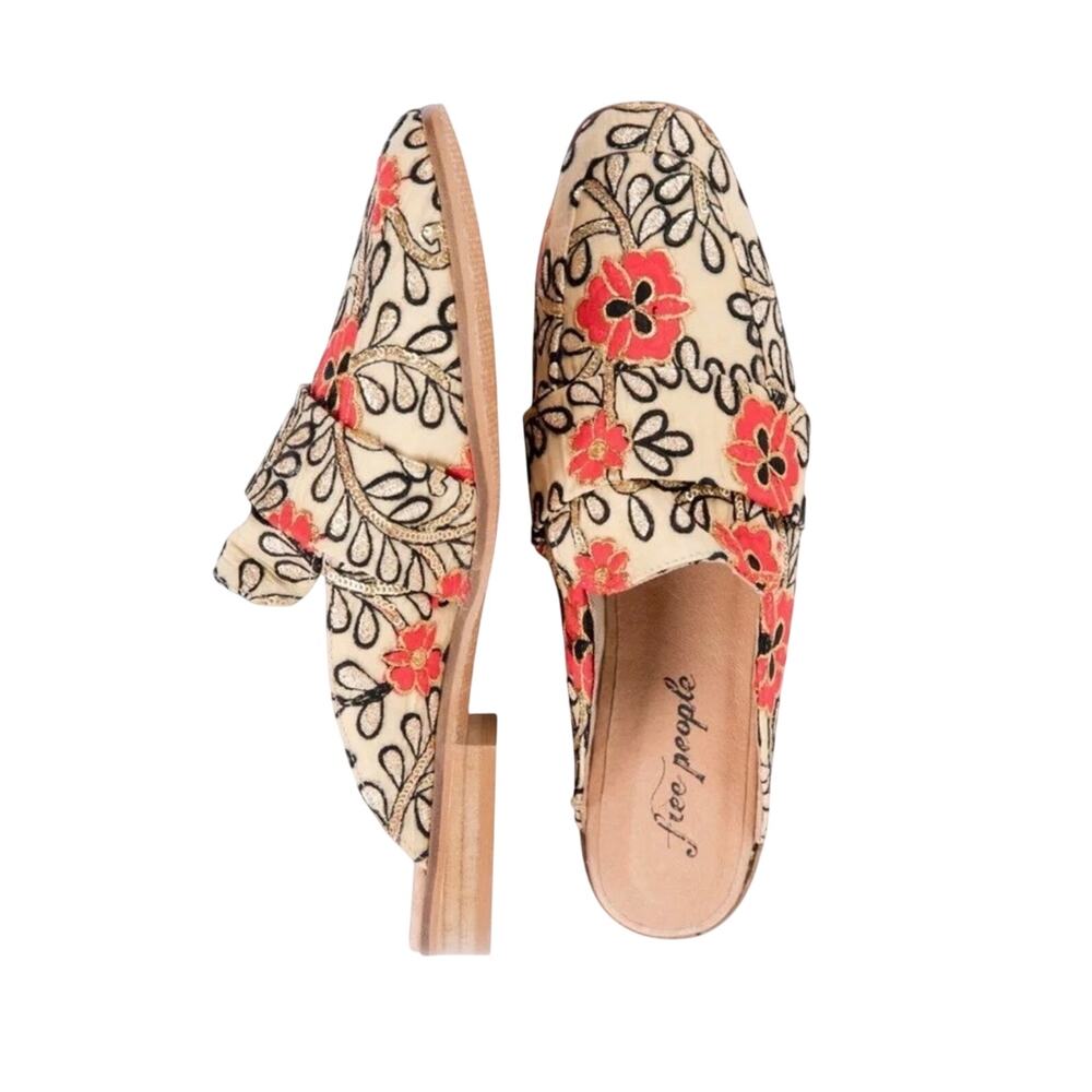 Free People At Ease Brocade Embroidered Loafer Mule Size 39 EU